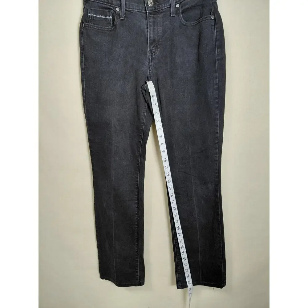 Levi's 505 Straight Leg Black Denim Jeans Pockets Women See Measurements